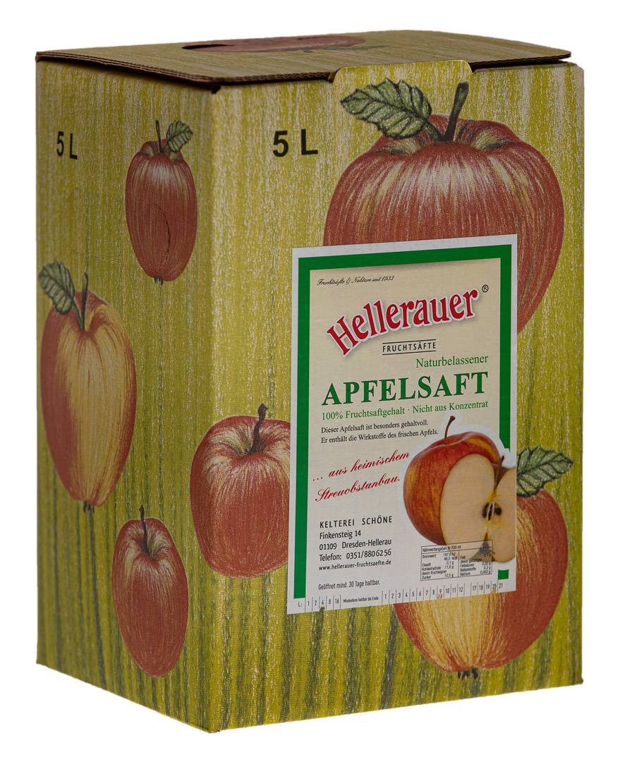 Hellerauer Fruchtsäfte - Apfelsaft naturtrüb, 4 x 5 Liter Bag in Box